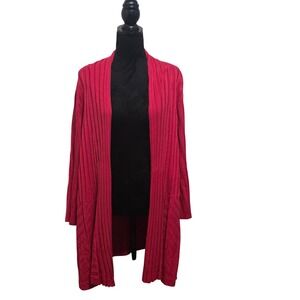 Catherines Womens 2X 26/28W Red Ribbed Open Front Duster Cardigan Sweater
